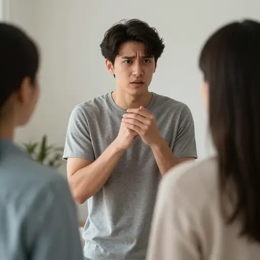 当他意识到必须向她追问真相时，他变得非常紧张。