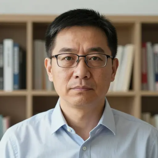 他戴着眼镜、表情严肃的外表使他显得很有学识。