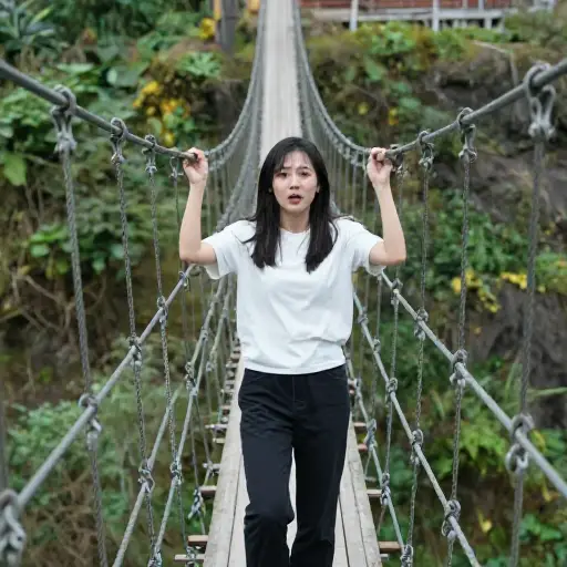 当她踏上索桥时，一种奇怪的坠落感向她袭来。
