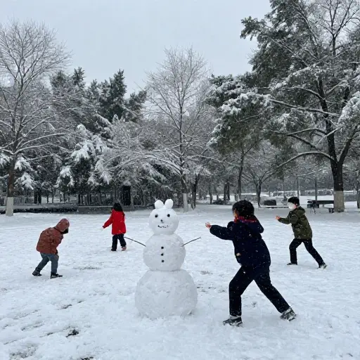 孩子们喜欢在雪地里玩耍。