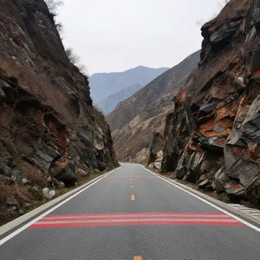 当你穿过山谷时，请始终沿着路上的红色标记走。