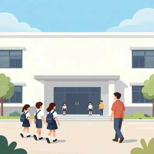 政府在镇上建了新学校。