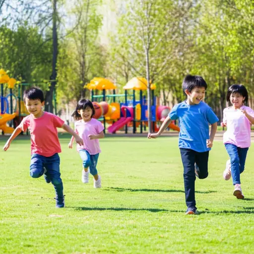 孩子们正在公园里跑步追逐。