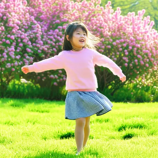 孩子们在花园里随意闲逛，享受着春天的微风。