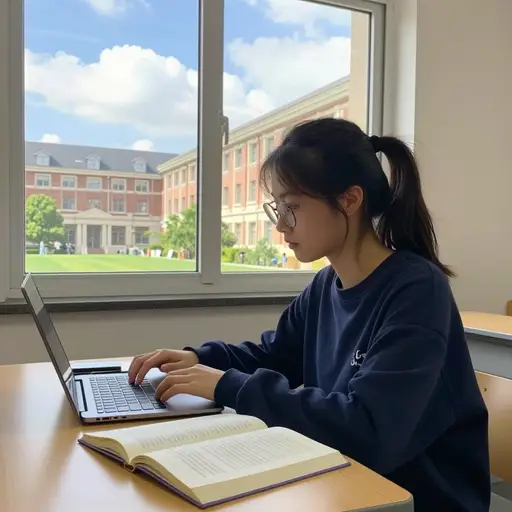 她正在国外留学。