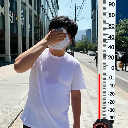 他说‘有点热’真是轻描淡写，外面明明40度了。