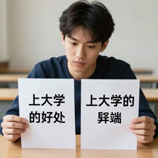 他需要权衡上大学的利弊。