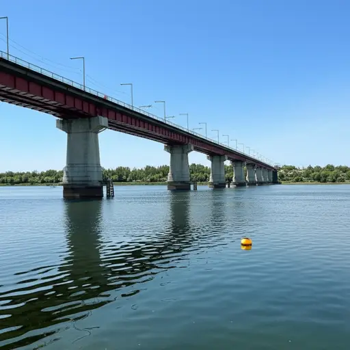 这座桥横跨整条河流。