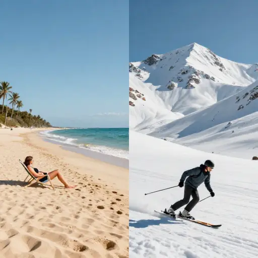 我喜欢夏天去海边度假；相反，我姐姐更喜欢冬天去滑雪。