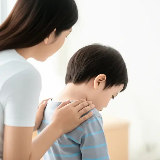 妈妈轻轻拍了拍孩子的背以示安慰。