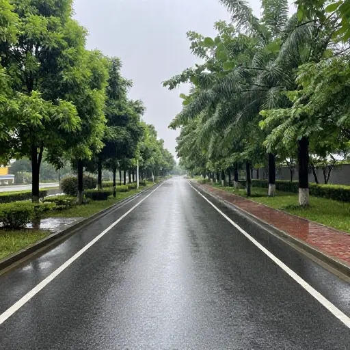 只是下着小雨，但路面已经湿了。