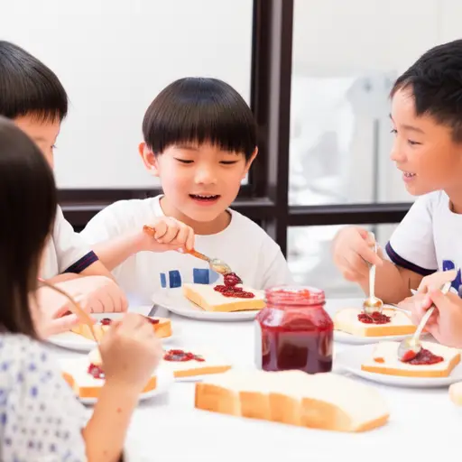 孩子们喜欢把果酱涂在面包上当作点心。