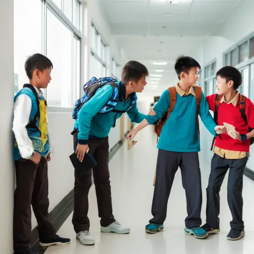 那些大男孩试图恐吓小汤姆交出他的午餐钱。