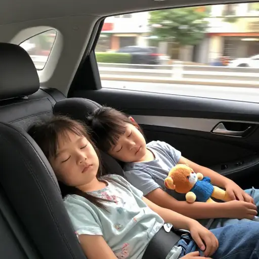 孩子们太累了，在乘车途中就完全睡着了。