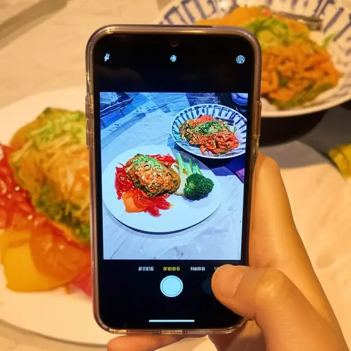 我用手机拍了一张美食照片分享给朋友。