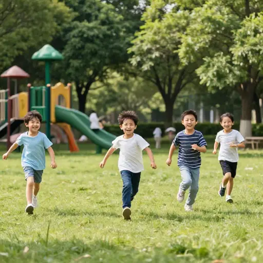 孩子们在公园里玩得很开心。