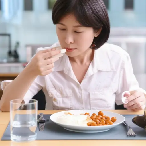 妈妈每天早餐后都会吃一片维生素。