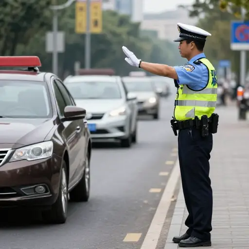 警察示意那辆车靠边停车。