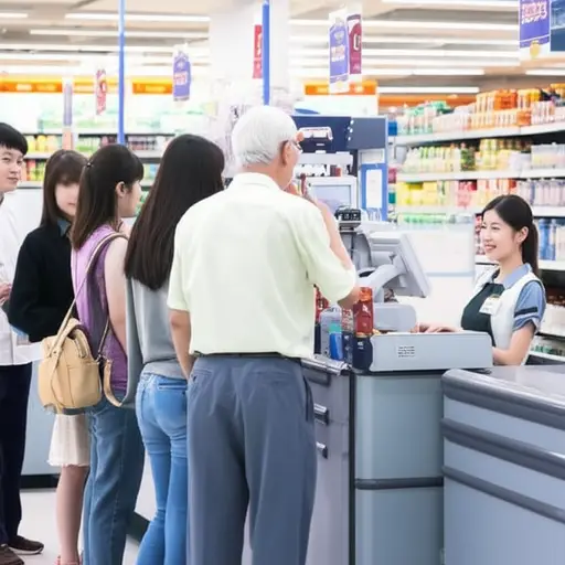 老年人在这家超市结账时可以享受优先权。