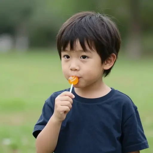孩子等待时安静地吮吸着棒棒糖。