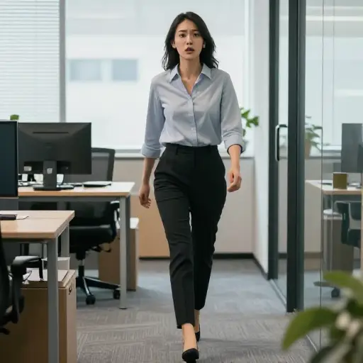 她快步走上我的办公室，想知道我为什么还没写报告。