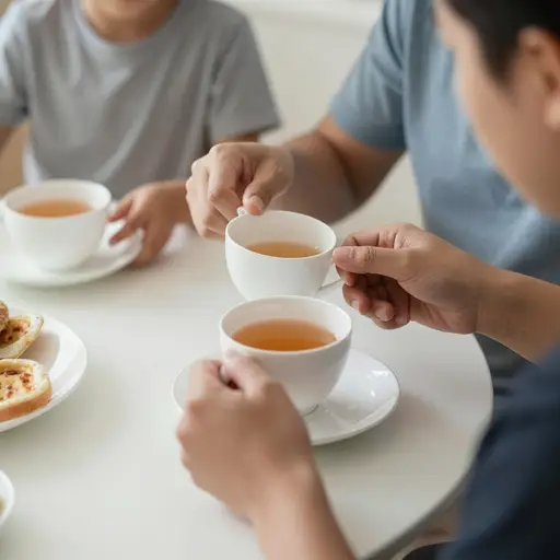 我们午饭后喝了茶。