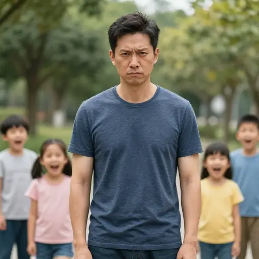 他对着吵闹的孩子们皱起眉头表示不赞同。