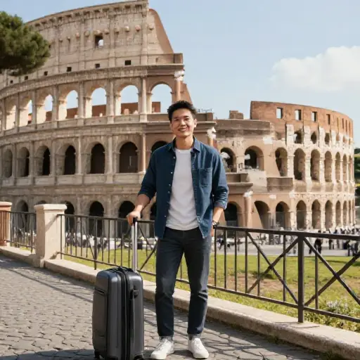 他在欧洲旅行，最后在罗马定居。