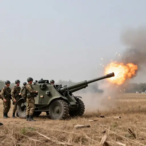 炮兵部队用重型火炮轰炸了敌军阵地。