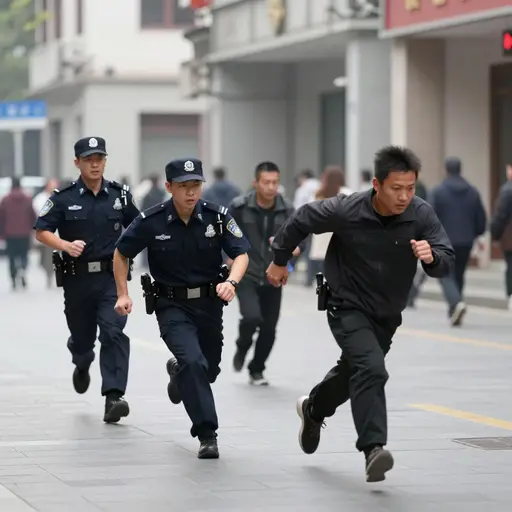 我看到三名警察试图逮捕小偷，但他们失败了。