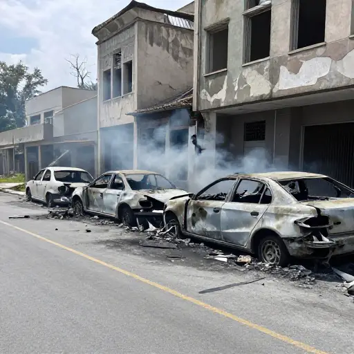 爆炸损毁了几辆汽车，并损坏了附近的建筑物。