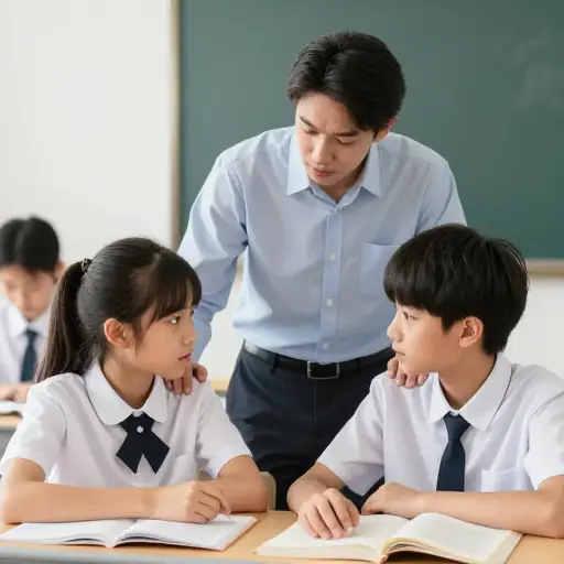 老师帮助调解两名学生之间的争执。