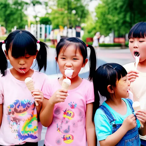 孩子们狼吞虎咽地吃完了冰淇淋。