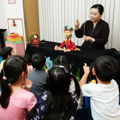 她给孩子们表演了一场精彩的木偶戏。