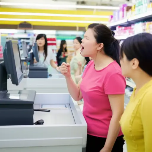 那个刻薄的女人在超市里对收银员大吼大叫，真是个巫婆。