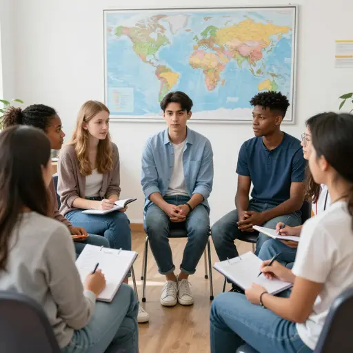 他通过学校申请了学生交流计划。