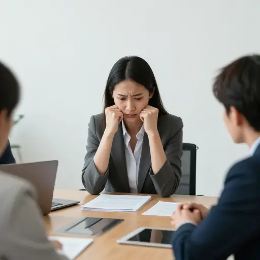 她在会议中沮丧地握紧了拳头。