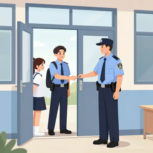 保安打开了门。