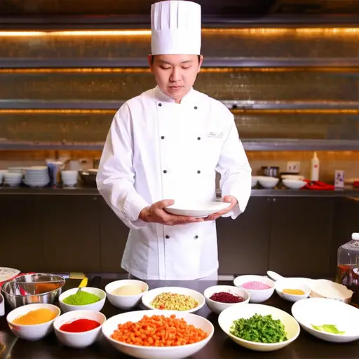 这位厨师是一位真正的美食作曲家，他能将各种食材和谐地组合在一起。