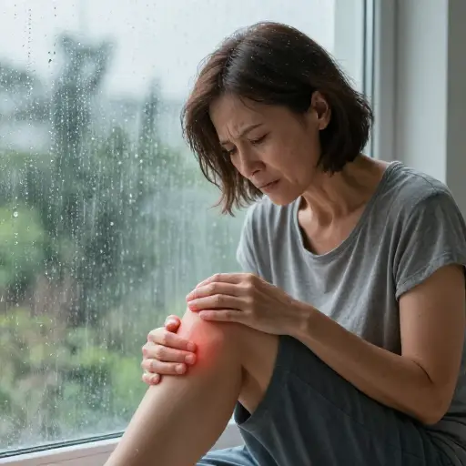 持续的下雨加重了她的关节炎疼痛。