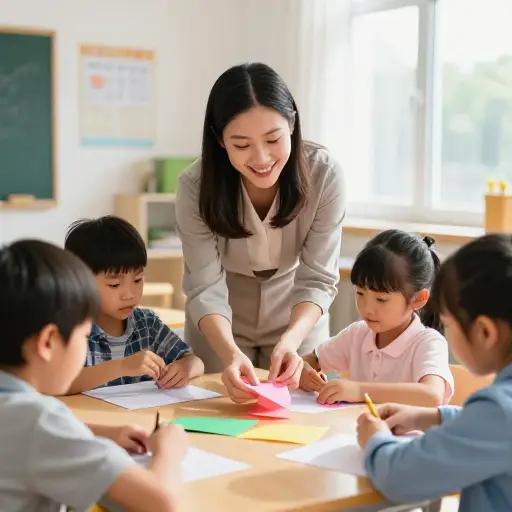 这位老师对年幼的学生非常负责。