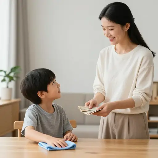 一些父母会给孩子零花钱作为做家务的报酬。