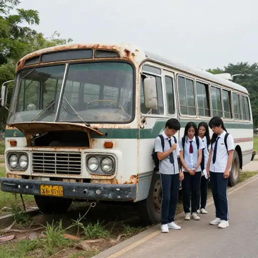 那辆旧巴士坏了，不能用于学校的旅行。
