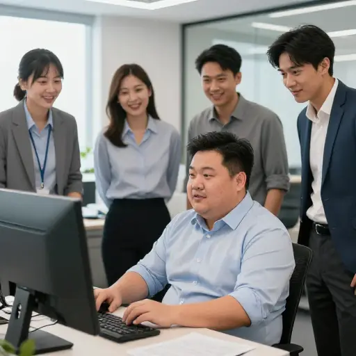因为他超重，同事们经常开他的玩笑。