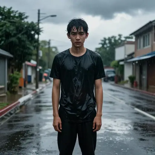 那场倾盆大雨过后，我的衣服完全湿透了。