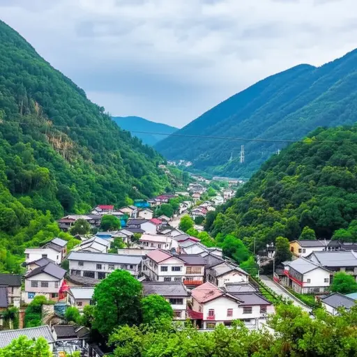 我们的小镇坐落在两座山之间。