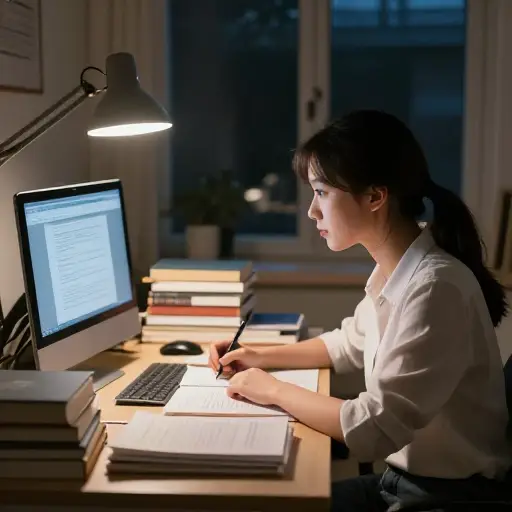 她投入了大量的时间和精力来完成她的硕士学位。