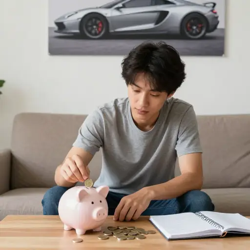 他正在省钱买一辆新车。