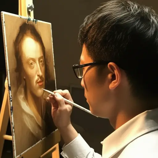 这位画家的肖像画展现出伦勃朗般的光影技巧。