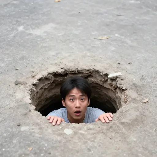 一个不幸的人没看到那个洞，直接掉了进去。